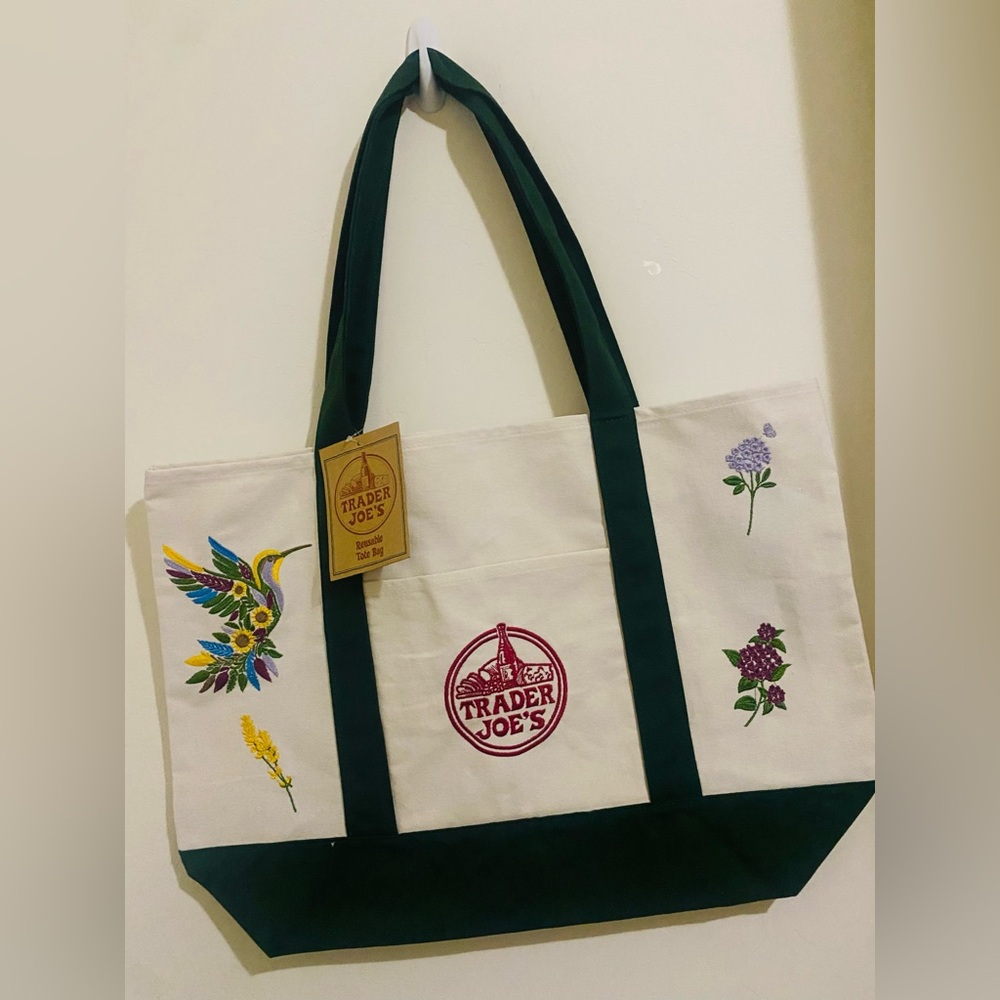 NWT Embroidered Trader Joe’s Canvas Tote | Boho Reusable Market Bag | Gift Idea - Picture 2 of 10